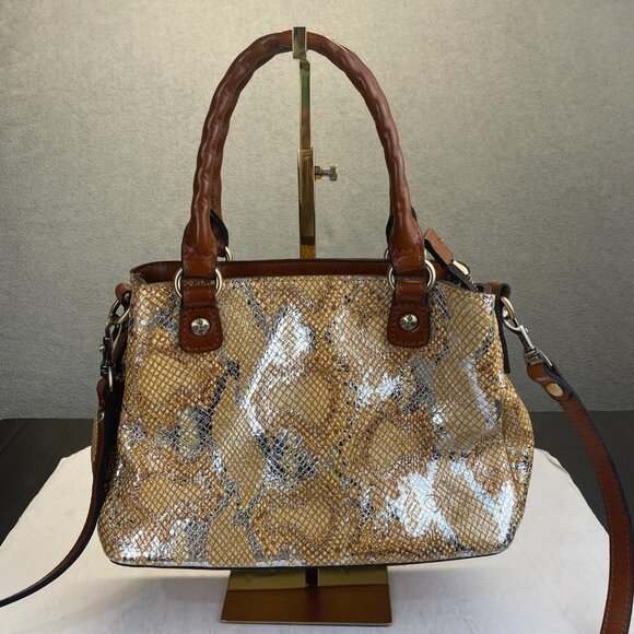 Patricia Nash ‘Norcia’ Metallic Python Print Cracked Leather‎ Satchel Crossbody - Picture 11 of 15